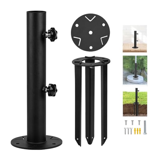 VANROUG Patio Umbrella Base Stand, Metal Umbrella Holder Ground, Outdoor in Ground Parasol Base Mount with Ground Spike Fixing, Beach Umbrella Stand Anchor, Umbrella Stake for Garden,Deck,Yard,Lawn -  Outdoor Umbrella Stand-001