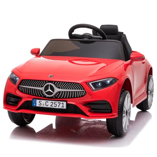LEADZM Kinder Elektroauto Mercedes Benz CLS 350 mit 12V Kinderauto Elektrisch 2,4G-Fernbedienung, Elektrofahrzeuge 2-türig mit MP3, Musik, Hupe, LED-Leuchten (CLS Rot)