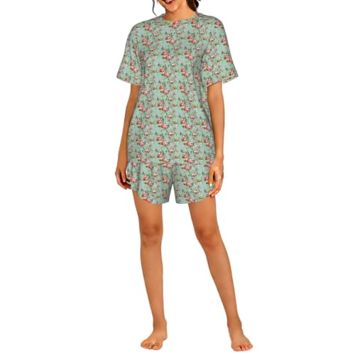 Pyjama floral femme manche courte en coton doux et confortable pour la nuit