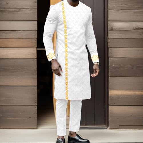 African Clothes for Men Casual Set Embroidery Shirt Pants 2 Piece Set Bazin Riche Attire Wedding Church Party2