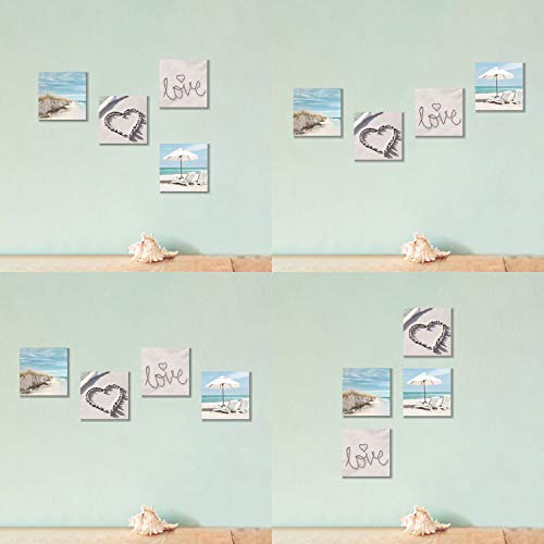 Artistic Path Canvas Wall Art Beach Picture: Artwork Of Chairs & Sand Dune Painting Print Coastal Wall Artwork For Kitchen(12" W X 12" H X 4 Pcs,Multi-Sized) #TOP4