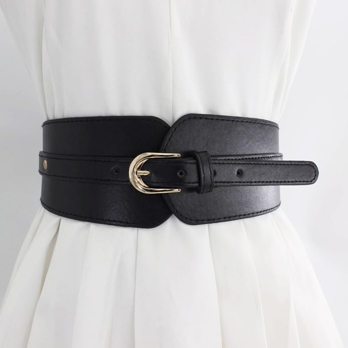 Wide Waistband Women's Needle Buckle Decorative Dress With Elastic Sheet Elastic Waistband Retro Waist Band4