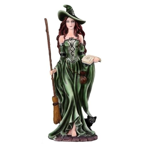 Green Witch and Black Cat Figurine
