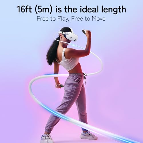 Image of Saqico 16FT Quest Link Cable for Oculus /Quest 3 /Meta Quest 3S, Quest 2 /Pro /Pico 4, USB 3.0 Data Cable to USB C Link Cable with 5Gbps Super High Speed VR Accessories for Virtual Reality Quest Headset