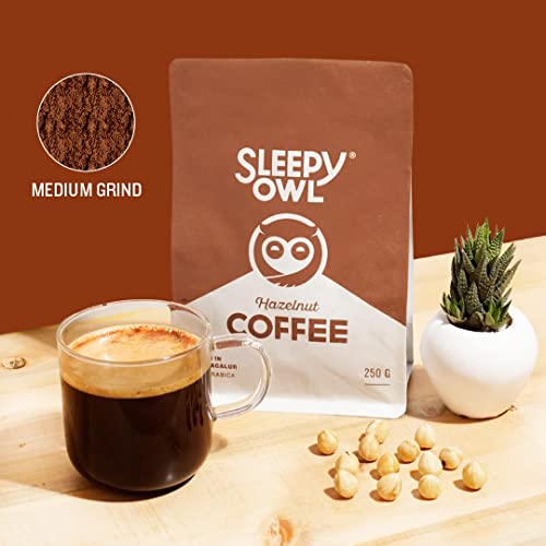 Image of Sleepy Owl Hazelnut Ground Coffee | Medium Grind Coffee | Pour Over, Aeropress, Homemachine | Medium Roast | 100% Arabica | Freshly Roasted & Ground | 250g | Directly Sourced From Chikmagalur