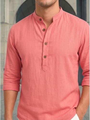 Image of DEELMO Men's Cotton Blend Solid Regular Fit Full Sleeve Short Kurta | Men's Trendy Short Kurta