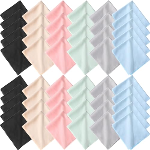 50 Pieces Microfiber Cleaning Cloths for Glasses 7 x 6 Inch Eyeglasses Cleaning Cloth Lens Glasses Cleaning Cloth for Electronics Glasses Screen Cell Phone and Laptop (Light Color)