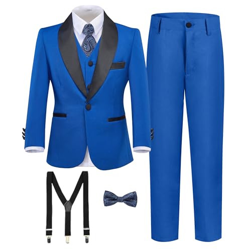 Boys Tuxedo Suit Royal Blue Size 16 Formal Wear for Graduation Prom Teen Boys Slim Fit Clothes Jacket Vest and Pants Shirt Tie 7 Pieces Set