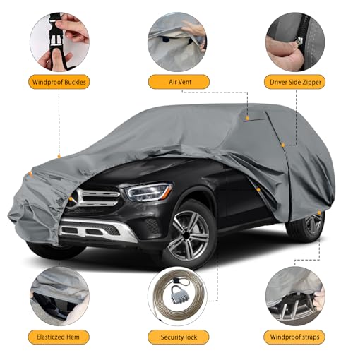 Image of Waterproof Premium Car Covers Replace for 2016-2025 Mercedes Benz GLC 300 350e, 10 Layers Heavy Duty All Weather Car Cover with Zipper Door, Windproof Bands for Snow Rain Dust Protection