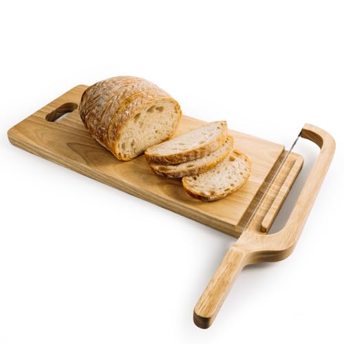 Set para cortar pan con tabla de madera y cuchillo curvo miniatura 1