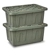 HOMZ 2-Pack Durabilt Tote, Heavy Duty Plastic Storage Bins with Lids, 15 Gallon, Green Camo - Stackable Organizing Containers for Home, Garage, and Office