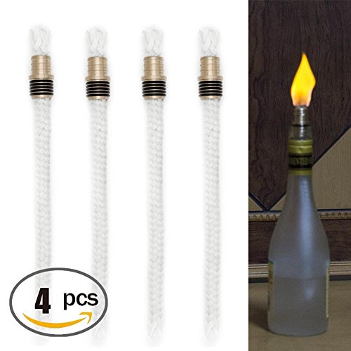Wine Bottle Torch Wicks 4PCS, Outdoor Patio Backyard Torches Lights, Oil Lamps Replacement Wick Hardware Kit, DIY Homemade Torch Decor(13.7 Inch,Bottle not Included)