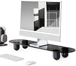 FENGE Monitor Stand Riser 34 Inch Computer Monitor Stand for Desk with Wooden Shelf and Solid Wood Legs, Desk Organizer for PC Laptop TV Printer, Black