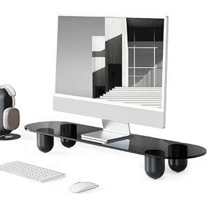 Fenge モニター台 机上台 机上ラック幅86cm 卓上收纳 無垢材 pc台 パソコン スタンド ノートパソコン台 デスクシェル (ブラック)