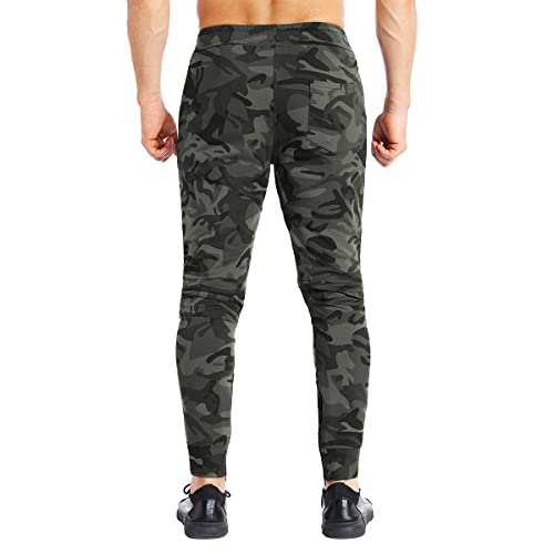 Brokig Mens Thigh Mesh Gym Jogger Pants, Men's Casual Slim Fit Workout Bodybuilding Sweatpants With Zipper Pockets,Mens Athletic Pants Lounge Pants(Camo Green, Large) #TOP2