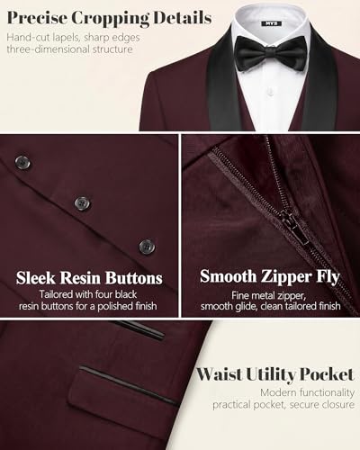 Image of MY'S Mens 3-Piece Suit Shawl Lapel One Button Tuxedo Winter Fabric Slim Fit Premium Dinner Jacket Vest Pants & Tie Set
