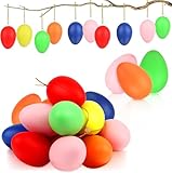 24 Stück Ostereier Plastik, Ostereier zum Aufhängen, Osterdeko zum Aufhängen Draussen, Deko Ostern, Plastikeier für Outdoor und Innen Frühlingsdeko, Osterdekoration