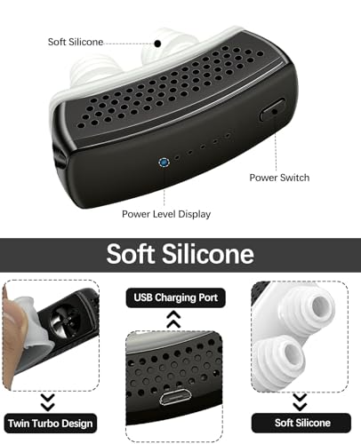 Anti Snoring Devices, Electric Anti Snore Device with Adjustable Security Strap, Adjustable 6-Speed Stop Snoring Aids, Universal Fit for All Nose Shapes for Men & Women (Matte Black)