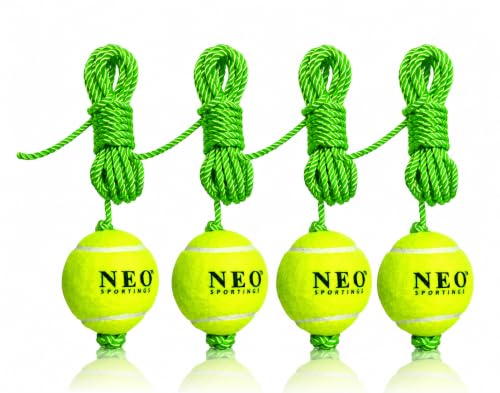 Image of Medium-Heavy Weight (80 Grams) Hanging Tennis Green Ball || 3.6 mtrs Nylon Rope || Double Knot || Green Rope || Pack of 4