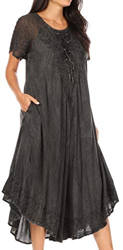 Image of Sakkas Egan Long Embroidered Caftan Dress /Cover Up with Embroidered Cap Sleeves