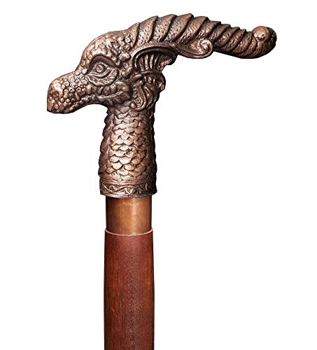 Brass Nautical - Dragon Head Copper Finish Handle Wooden Cane,Walking Stick Shaft Handmade