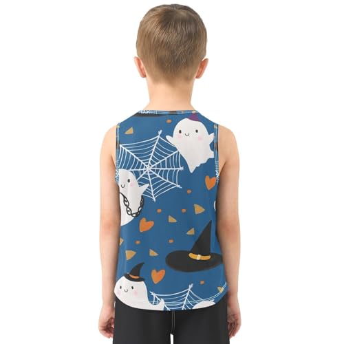 Bolaz Boys Athletic Quick Dry Tank Top Sleeveless Workout T Shirts Age 11-15,Ghost Hat Spider Web Pattern3