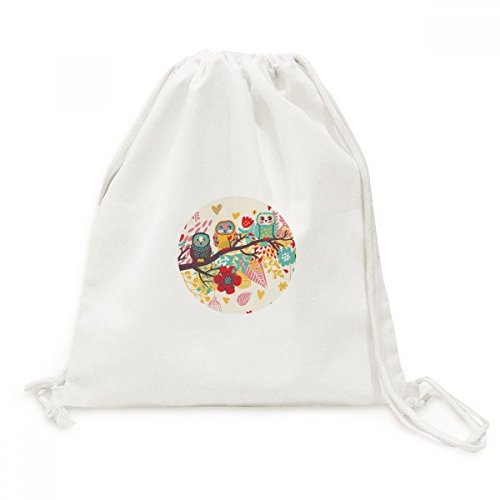 Sac de voyage en toile à cordon et motif de hiboux illustré