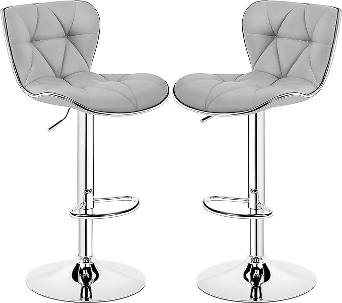 2 White Modern Adjustable Counter Swivel Pub Style Bar Stools / Barstools (White)
