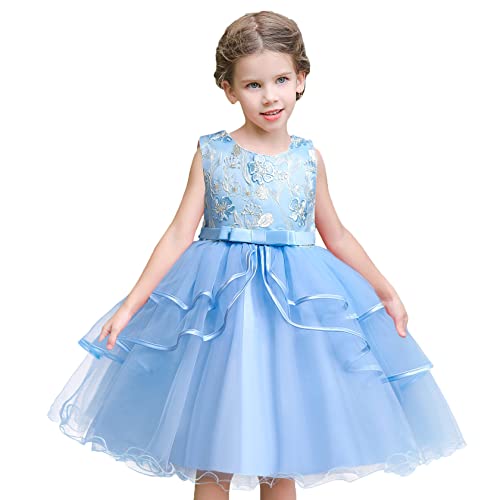 Robe de princesse fille bleu confortable en dentelle douce 7-8 ans