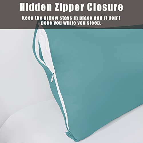 Image of Body Cooling Pillow Cases Cover, Bamboo Rayon Pillowcases with Zipper Closure, Cool and Breathable Pillow Case for Hot Sleepers and Night Sweats, 20x54 inches, Teal