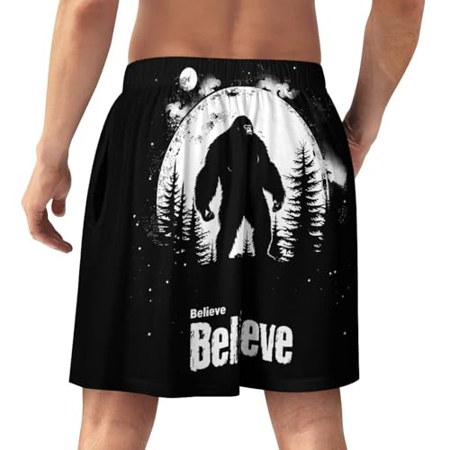 Bigfoot Believe Men's Pajama Shorts Ice Silk Lounge Sleep Bottoms Printed Sleepwear Pants3