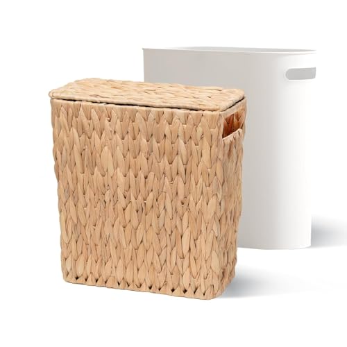 Caneca de Basura de 3 Galones de Mimbre Natural con Tapa y Forro