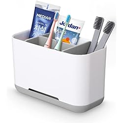 Portacepillos De Dientes Leroy Merlin FAOKZE portacepillos de Dientes, Soporte de Pasta de Dientes, Soporte Cepillo de Dientes, Soporte de Cepillo de Dientes Eléctrico, con 2 separadores Ajustables y Base Antideslizante (Blanco)