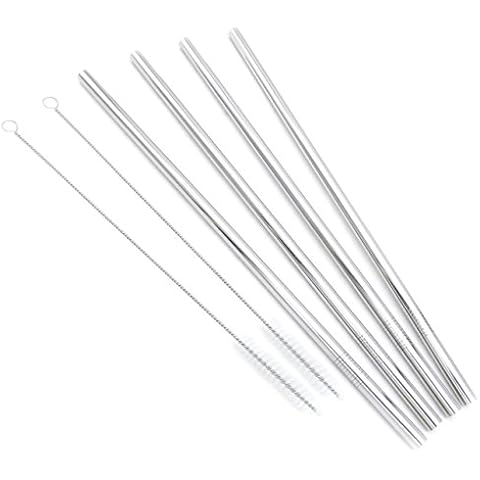 GFDesign Big Drinking Straws Reusable 12" Extra Long 9mm Extra Wide SUS 304 Food-Grade 18/8 Stainless Steel - Set of 4 with 2 Cleaning Brushes - Straight Cover