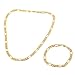 24k Yellow Gold Filled Mens Nickel Free Set of Figaro Chain Necklace Bracelet Set