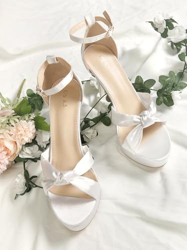 Allegra K Women's Platform Heels Twist Knot Stiletto Heel Satin Heel Sandals2
