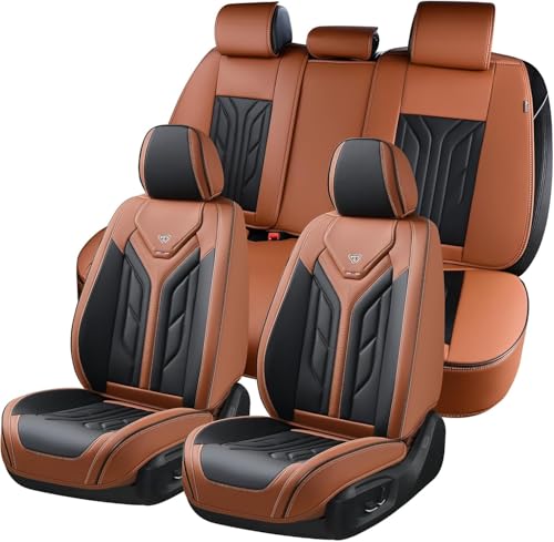 Image of Coverado Seat Covers, Car Seat Covers Full Set, Faux Leather Seat Covers for Cars, Automotive Seat Covers Car Seat Protector Car Accessories Fit for Most Sedans SUV Pick-up Truck(Black&Brown)