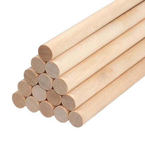 Wooden Dowel Rods Wood Dowels for Crafts 1/2 x 15 Inch 10 PCS Macrame Wood Rods Wooden Craft Sticks Unfinished Round Birch Hardwood Sticks for Cake Support Photo Booth Props Wands Flags