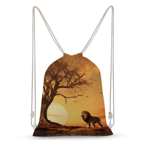 King Lion Drawstring Backpack Durable Canvas Sport Sackpack Gym Bags for Men Women 30x40cm