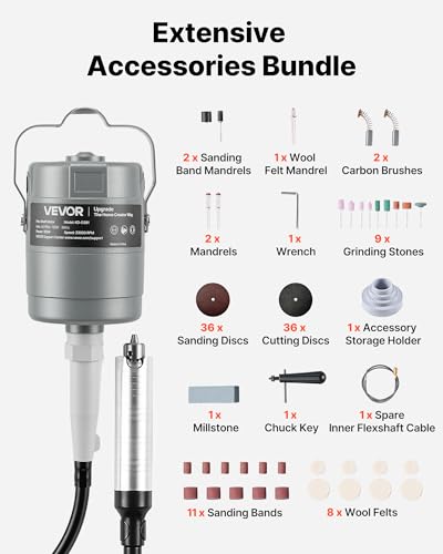 Image of VEVOR Flex Shaft Grinder, 150W 23000RPM Electric Flex Shaft Rotary Tool, Foot-Pedal Control Hanging Carver Grinder with 112PCS Accessory Kit for Sanding Buffing Polishing Cutting