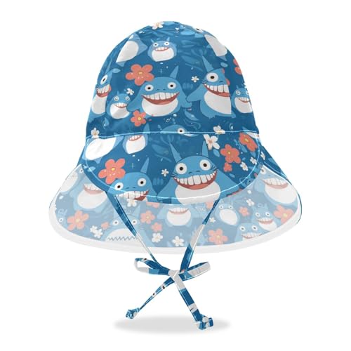 Toddlers Boys Girls Sun Hats Baby Boys' Bucket Hat Baby Girls' UPF 50+ Protection Neck Flap Traveling Swim Hat Cute Monster Blue