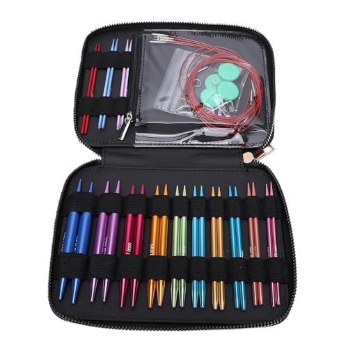 Zhjvihx Juego de 13 Pares de Agujas de Tejer Circulares Intercambiables, Agujas de Aluminio Coloridas con 4 Cables de 40-100 Cm para Hacer Suéteres, Juego de Tejer Circulares de Aluminio
