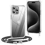 OLEPHY Crossbody Lanyard Case Compatible with iPhone 15 Pro Max with Strap, Necklace Mobile Phone Cover with Adjustable and Removable Neck Strap, Transparent Shockproof Protective Case, Black
