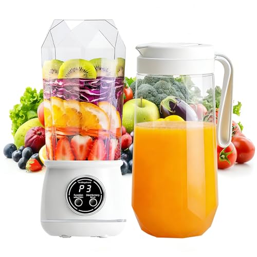 Portable Blender, 200W Personal Blender for Shakes and Smoothies for Kitchen, 17 Oz BPA Free Traveling Juicer Cup and Lid with 6 Blades, Self Cleaning Portable Juicer for Kitchen/Travel/Gym, White