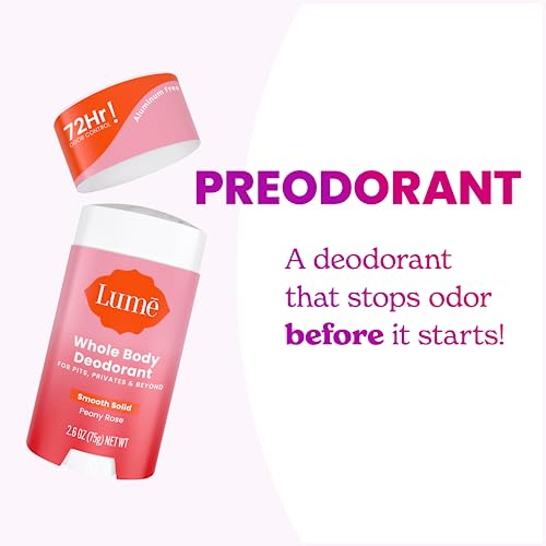 Image of Lume Whole Body Deodorant - Smooth Solid Stick - 72 Hour Odor Control - Aluminum Free, Baking Soda Free and Skin Loving - 2.6 Ounce (Pack of 3) (Peony Rose)