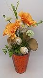 Seidenblumengesteck Sommergesteck Gerbera Schnecken Gräser orange