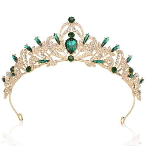 Vintage Couronne de Mariée, Diademe de Mariage, Baroque Strass Cristal de Tiara, Coiffe de Vert Reine Alliage Cheveux Cadeau pour Filles Pageant Prom...