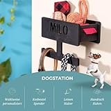 INEXTERIOR – Hundegarderobe personalisierbar mit Ablage & Leinenhalter in Schwarz - Hundezubehör Dogstation für Hundeleinen, Spielzeug & Leckerlis aus Birkenholz - Mit Kotbeutelspender & Montagekit