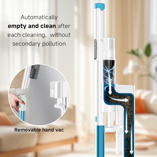 Image of Cordless Stick Vacuum Cleaner with Auto Empty System Self-Charging Base, Powerful Suction for Pet Hair on Carpet & Hardfloor, Lightweight Anti-Tangled Handheld Vacuum, HEPA Filtration, Blue