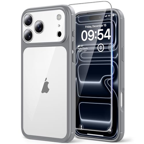 Image of TAURI for iPhone 17 Pro Case, with Screen Protector, Grey | Full Camera Protection, Anti-Yellowing Military-Grade Protection Shockproof Slim Phone Case for iPhone 17 Pro